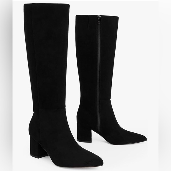 Easy Fox Shoes - Knee High Boots Women Black Pointed Toe Chunky Heel Boots Side Zipper - Sz 8